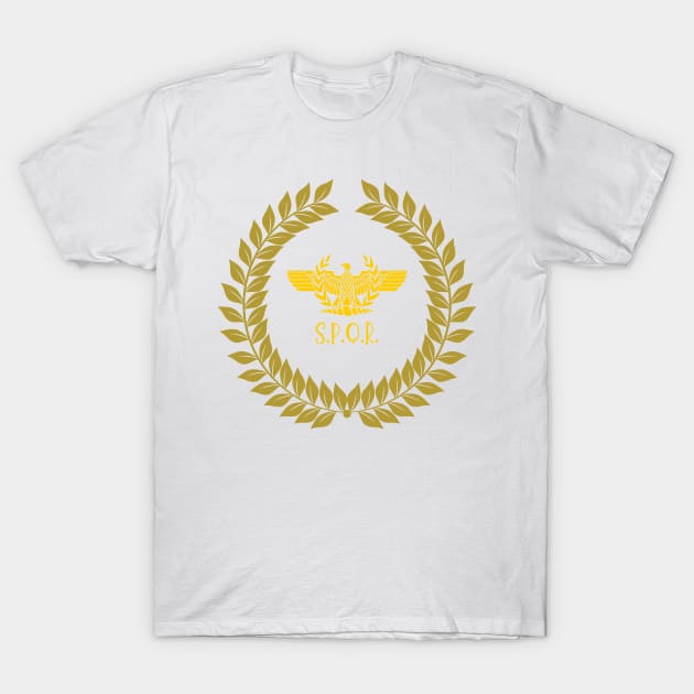 In this picture we see a laurel wreath inside which is a golden eagle, the symbol of the Roman Empire. T-Shirt by Atom139